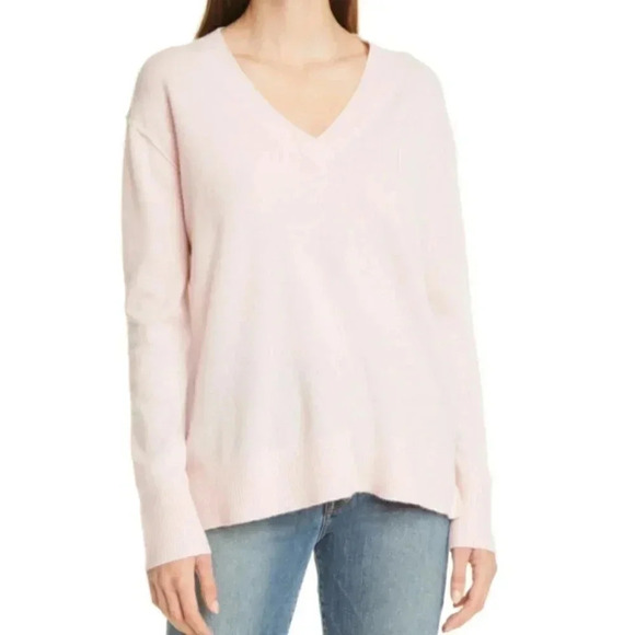 NWT Nordstrom Cashmere Pink Lotus V-Neck Sweater - Picture 1 of 9